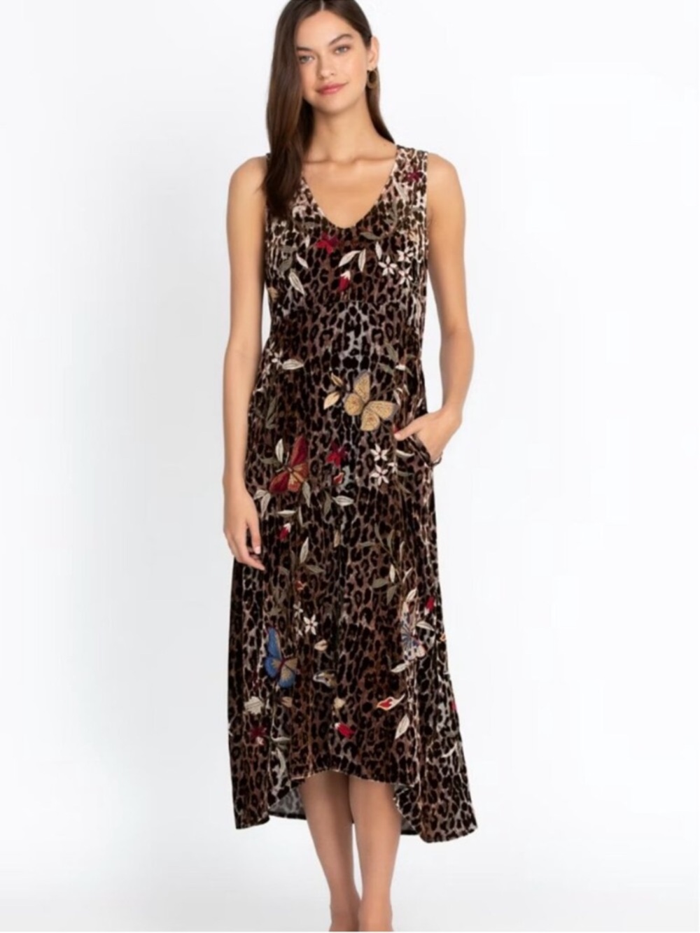 Johnny Was Velvet Cheetah Slip Dress Y2K